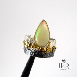 Obrączka srebrna z opalem - Pierścionki - Biżuteria