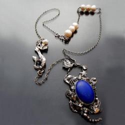lapis lazuli,syrena,perły,morze,niebieski - Naszyjniki - Biżuteria