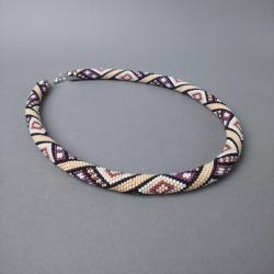 sznur szydełkowy,kolorowy,z wzorem - Naszyjniki - Biżuteria