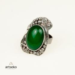 pierścionek srebrny,z agatem,zielonym kamieniem - Pierścionki - Biżuteria