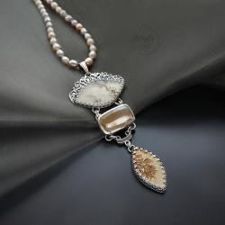 srebrny,naszyjnik,z perłami,długi - Naszyjniki - Biżuteria