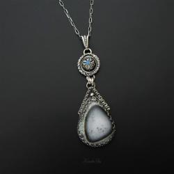 srebrny,naszyjnik,z opalem dendrytowym,długi - Wisiory - Biżuteria