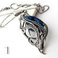 naszyjnik srebrny,kwarc tytanowy,wirewrapping,925 - Naszyjniki - Biżuteria