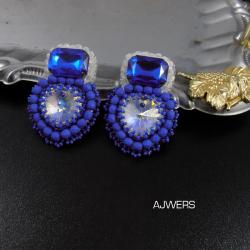 niebieskie kryształy,vintage, - Kolczyki - Biżuteria
