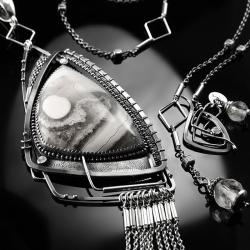 srebrny,naszyjnik,wire-wrapping,agat,koronkowy - Naszyjniki - Biżuteria