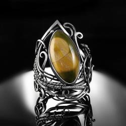 srebrny,pierścionek,wire-wrapping,jaspis,żółty - Pierścionki - Biżuteria
