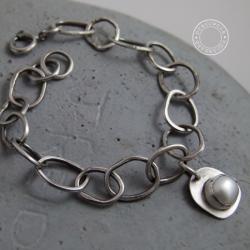 srebro,perła,łańcuch,oksydowane,surowa - Bransoletki - Biżuteria
