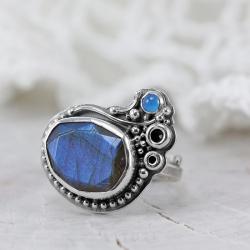 niebieski labradoryt,pierścionek z labradorytem - Pierścionki - Biżuteria