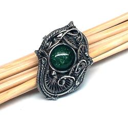 okazały pierścień z zielonym awenturynem - Pierścionki - Biżuteria