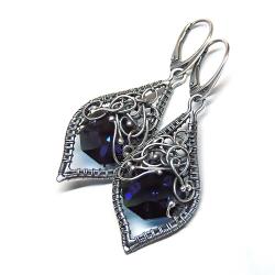 eleganckie kolczyki z kryształami sapphire - Kolczyki - Biżuteria