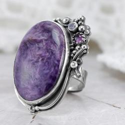 czaroit,fioletowy pierścionek,duży pierścionek - Pierścionki - Biżuteria