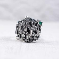 Srebrny,regulowany pierścionek z cyrkonią - Pierścionki - Biżuteria