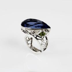 srebrny pierścionek z iolitem i oliwinem - Pierścionki - Biżuteria