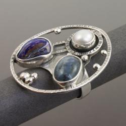 pierścionek z kyanitem,perłą i masą perłową - Pierścionki - Biżuteria