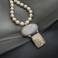 srebrny,naszyjnik,z perłami,z kwarcem - Naszyjniki - Biżuteria