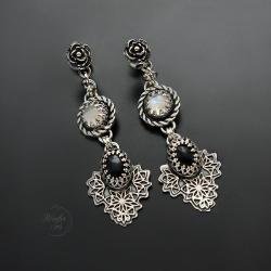 srebrne,kolczyki,długie,z szafirem - Kolczyki - Biżuteria
