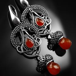 srebrne,kolczyki,wire-wrapping,karneol,czerwone - Kolczyki - Biżuteria
