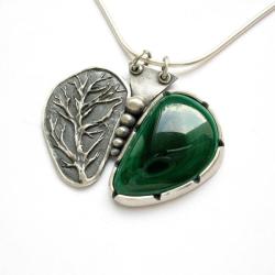 malachit,biżuteria artystyczna,wisior,drzewo - Naszyjniki - Biżuteria