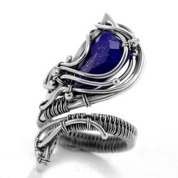 lapis lazuli,niebieski pierścionek,wire-wrapping - Pierścionki - Biżuteria