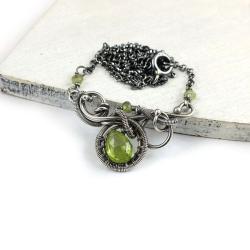 naszyjnik,delikatny,wire-wrapping,zielony,oliwin - Naszyjniki - Biżuteria