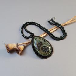naszyjnik,z jaspisem kambaba,długi,zielony,haft - Naszyjniki - Biżuteria