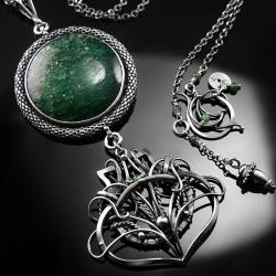 srebrny,naszyjnik,awenturyn,zielony,wire-wrapping - Naszyjniki - Biżuteria
