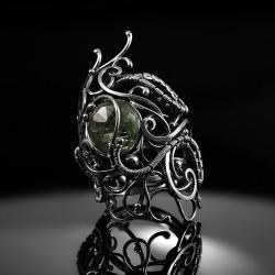 srebrny,pierścionek,wire-wrapping,ametyst zielony - Pierścionki - Biżuteria