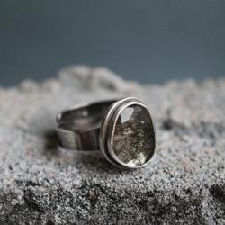 srebro pierścionek kwarc turmalin oksyda wrostki - Pierścionki - Biżuteria