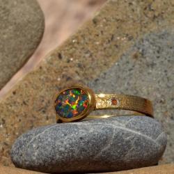 surowy pierścionek,pozłacany,opal - Pierścionki - Biżuteria