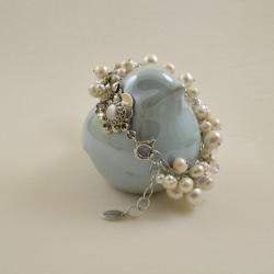 bransoletka,perły,biała,srebrna,ślubna,romantyczna - Bransoletki - Biżuteria