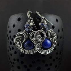 kolczyki,wire-wrapping,eleganckie,niebieskie - Kolczyki - Biżuteria