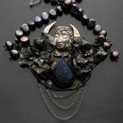 fioletowy,oksydowane,księżyc,czarne perły - Naszyjniki - Biżuteria