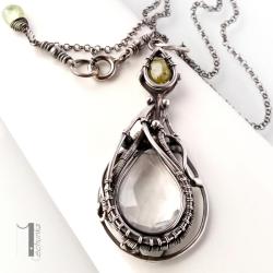 srebrny naszyjnik,kryształ górski,wire wrapping - Naszyjniki - Biżuteria