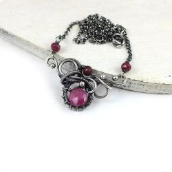 naszynik,wire-wrapping,delikatny,rubin - Naszyjniki - Biżuteria