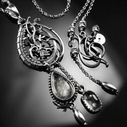 srebrny,naszyjnik,wire-wrapping,kwarc,turmalinowy - Naszyjniki - Biżuteria