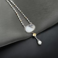 srebrny,naszyjnik,z perłami,złocony - Naszyjniki - Biżuteria