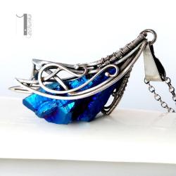 srebrny naszyjnik,kwarc tytanowy,wire wrapping - Naszyjniki - Biżuteria