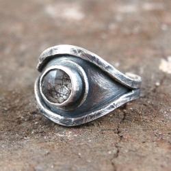 srebrny pierścionek z kwarcem turmalinowym - Pierścionki - Biżuteria