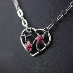 srebrne,serce,kwiat,wiśni,różowe,cherry, - Wisiory - Biżuteria