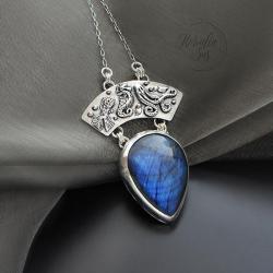 srebrny,naszyjnik,z konikiem morskim,niebieski - Naszyjniki - Biżuteria