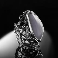 srebrny,pierścionek,wire-wrapping,agat,dendrytowy - Pierścionki - Biżuteria