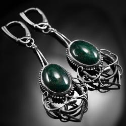 srebrnekolczyki,wire-wrapping,zielony,awenturyn - Kolczyki - Biżuteria