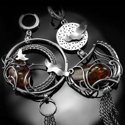 srebrne,kolczyki,wire-wrapping,asymetryczne,orzeł - Kolczyki - Biżuteria