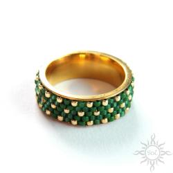 pierścionek,złoty,zielony,wyplatany,obrączka - Pierścionki - Biżuteria