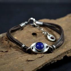 bransoletka z rzemieni,bransoletka z lapis lazuli - Bransoletki - Biżuteria