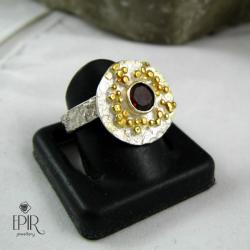 pierścień z granatem - Pierścionki - Biżuteria