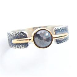 srebrno-złoty pierścionek,pierścionek z diamentem - Pierścionki - Biżuteria