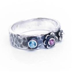 srebrna obrączka,pierścionek z kwiatami - Pierścionki - Biżuteria