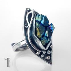 pierścień srebrny,kwarc tytanowy,metaloplastyka - Pierścionki - Biżuteria