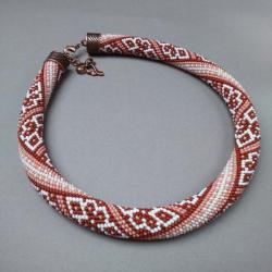 sznur szydełkowo-koralikowy,z wzorem,kolorowy - Naszyjniki - Biżuteria
